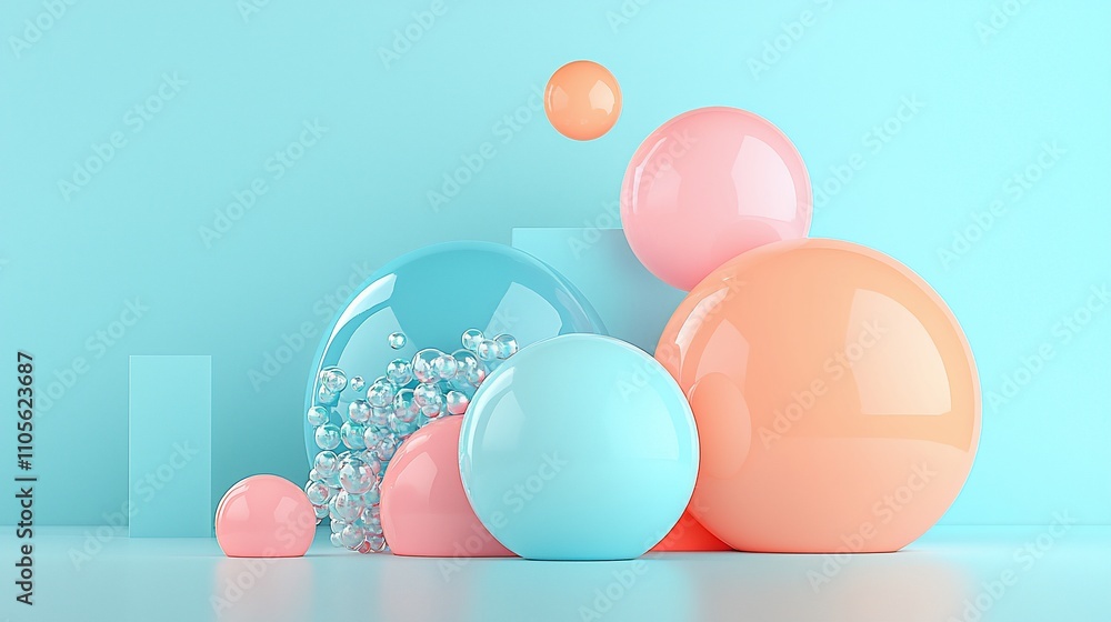 Abstract pastel spheres and geometric shapes composition. Abstract pastel spheres and geometric shapes composition.