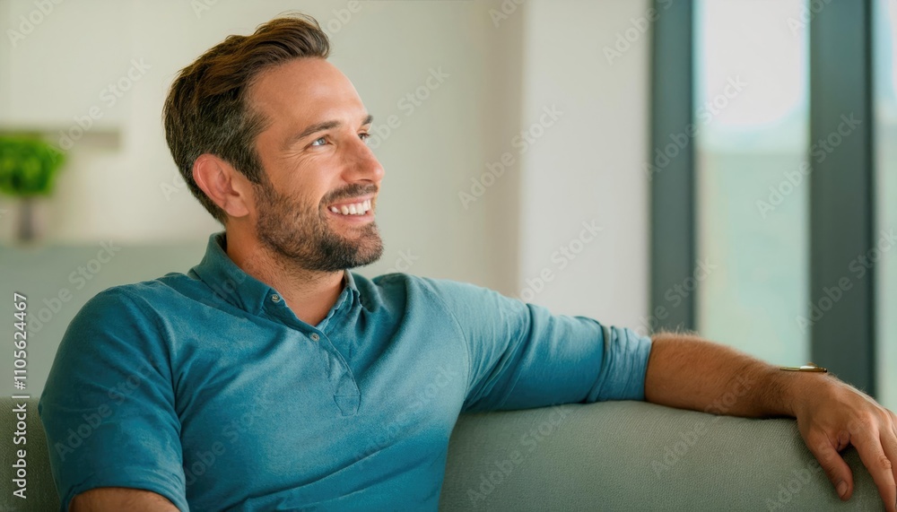 young attractive and happy 30s man smiling relaxed and comfortable sitting at living room young attractive and happy 30s man smiling relaxed and comfortable sitting at living room