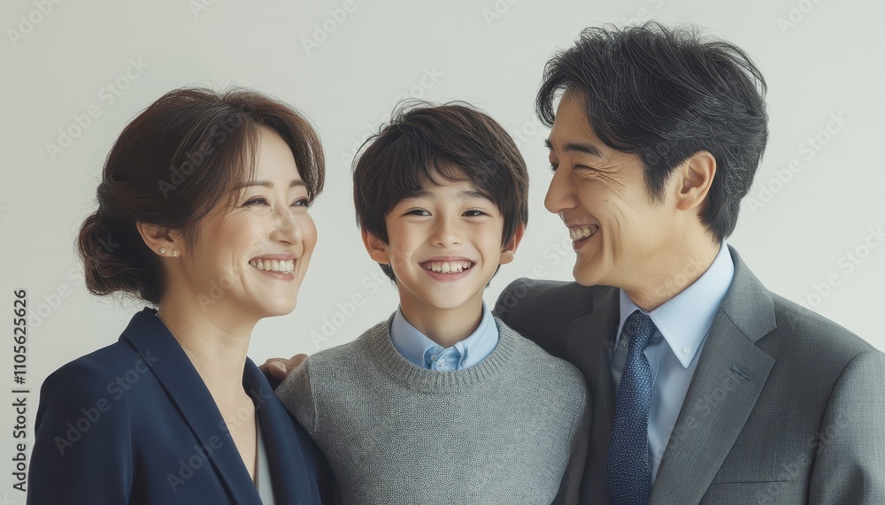 Happy Family Portrait Smiling Together Joyfully Happy Family Portrait Smiling Together Joyfully