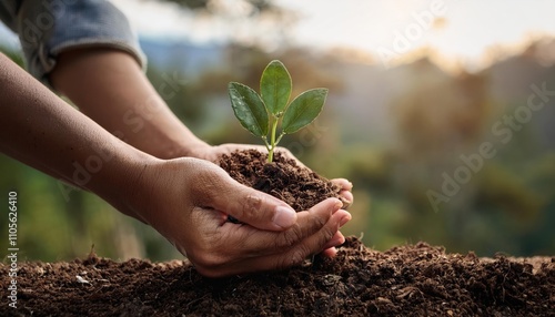 Plant in Hands. Ecology concept  photo