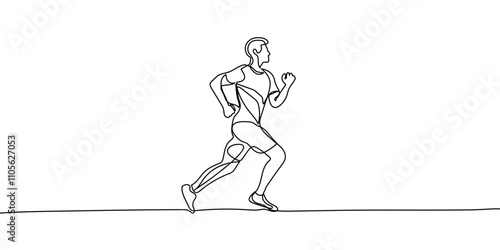 One single line drawing of young happy runner man wearing hoodie exercise to improve stamina vector illustration. Healthy lifestyle and competitive sport concept. Modern continuous line draw design