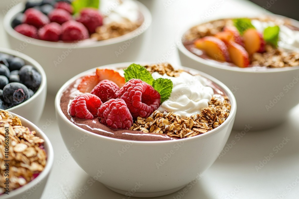 Close-up acai bowl art capturing nutrition in a bright kitchen Close-up acai bowl art capturing nutrition in a bright kitchen