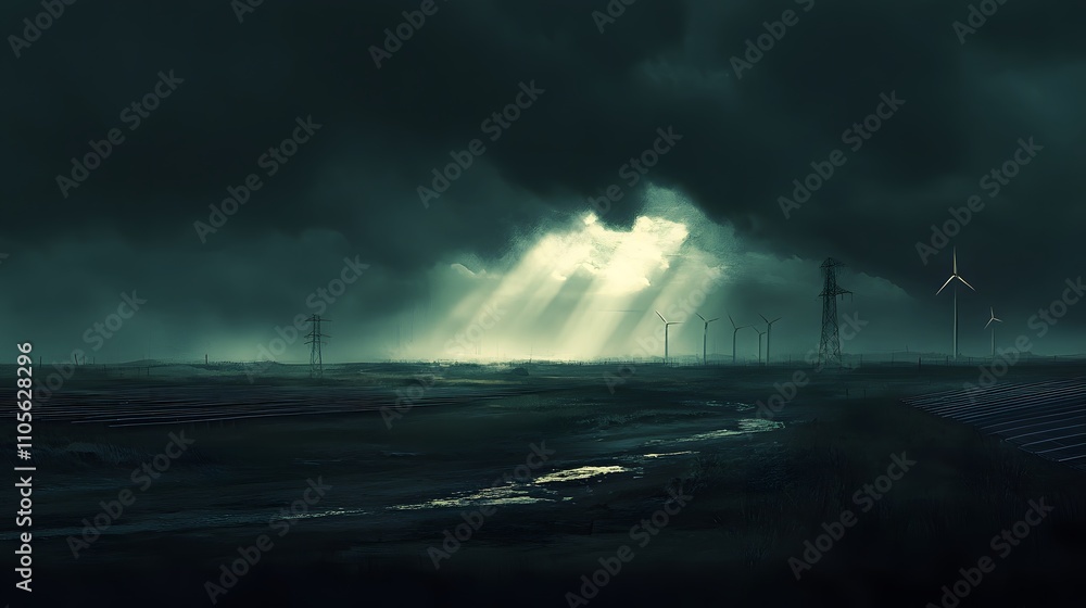 Dramatic energy landscape featuring dark skies with AI generated illustration Dramatic energy landscape featuring dark skies with AI generated illustration