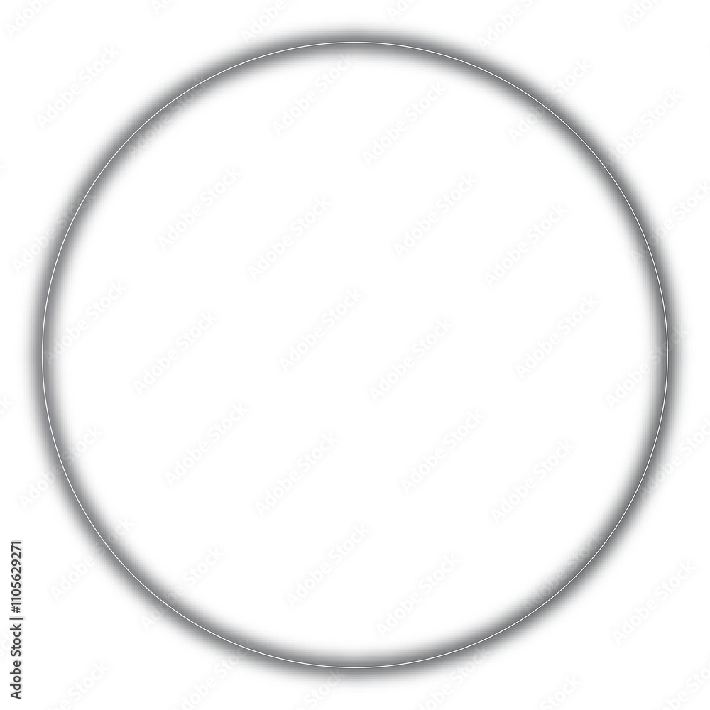 Grey Neon Glowing Circle Border Frame. Gradient Circle Frame in Black Neon.