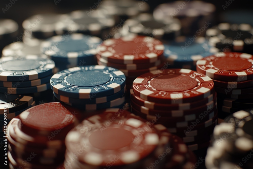 A close-up of a densely packed assortment of poker chips in various hues, capturing the intense allure and vibrant energy of casino gaming and its inherent unpredictability. A close-up of a densely packed assortment of poker chips in various hues, capturing the intense allure and vibrant energy of casino gaming and its inherent unpredictability.