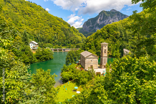 Isola Santa, San Jacapo Church, Turrite Secca river, Apuan Alps, Garfagnana, Tuscany, Italy photo