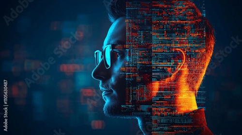 A futuristic interface demonstrating real-time AI data processing for business growth Stock Photo with side copy space