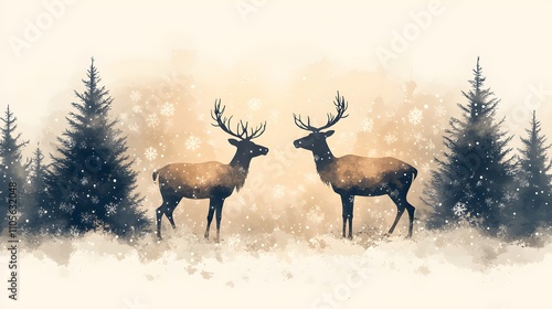 Minimalist Christmas Card Design Featuring Two Elegant Reindeer