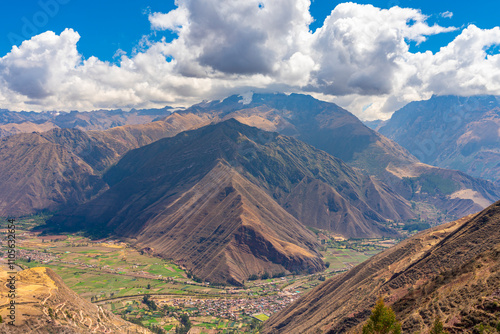 Mountains in Sacred Valley as seen from Huayllabamba viewpoint, Sacred Valley, Urubamba Province, Cusco Region, Peru photo