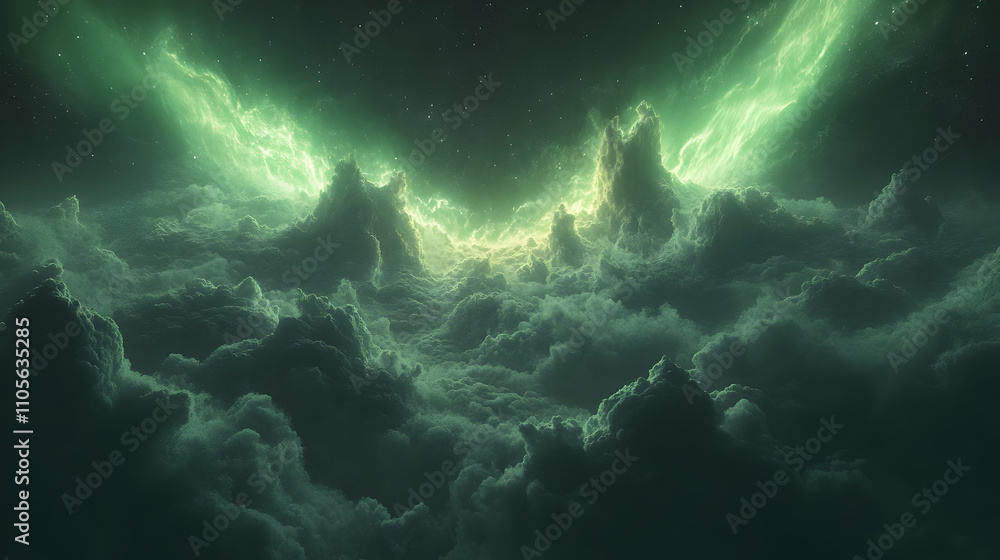 Obraz premium Emerald Nebula 3D Illustration