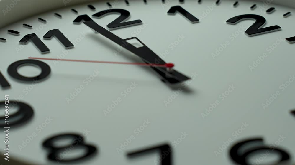 White clock shows midnight or noon time, close-up White clock shows midnight or noon time, close-up