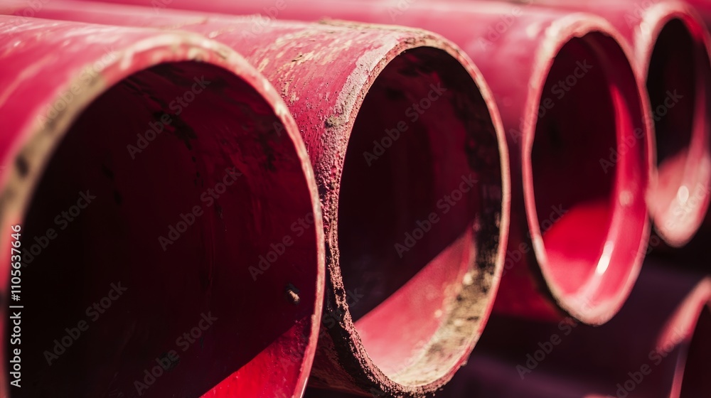 Rust-proof red steel pipes coated with protective paint in a factory, used for water plumbing and industrial systems, offering corrosion resistance and long-lasting durability Rust-proof red steel pipes coated with protective paint in a factory, used for water plumbing and industrial systems, offering corrosion resistance and long-lasting durability