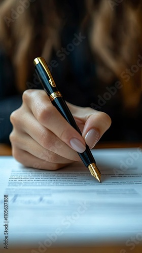 Elegant Fountain Pen Signing Document: Professional Contract Execution photo