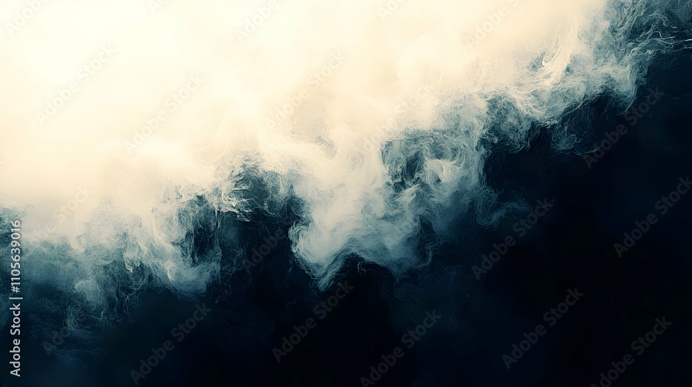 Fototapeta premium Abstract White Smoke Swirling on a Dark Blue Background, Digital Illustration