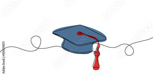 continuous line graduation cap.one line drawing of graduation cap.university graduation sign isolated white background