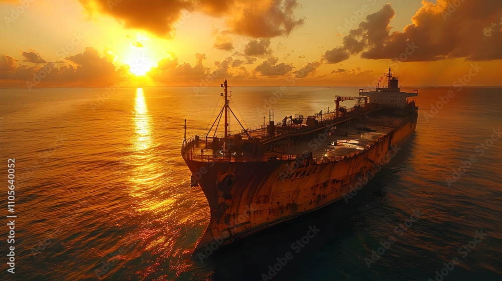 Golden Hour Ship at Sea: A Realistic Illustration Golden Hour Ship at Sea: A Realistic Illustration