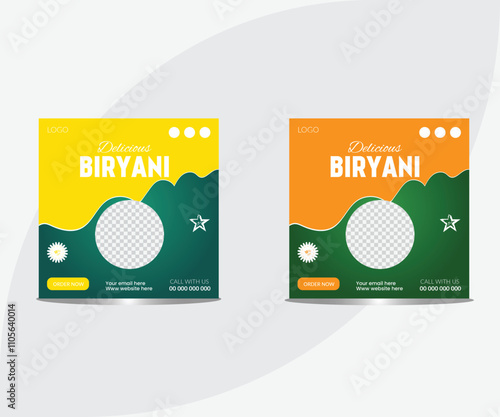 Delicious biryani social media post template. Biryani social media feed post template social media Instagram for food promotion simple banner frame