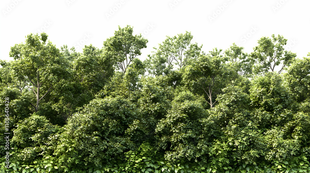 3D Rendered Lush Green Forest Canopy Isolated on White Background, Perfect for Nature and Landscape Designs 3D Rendered Lush Green Forest Canopy Isolated on White Background, Perfect for Nature and Landscape Designs