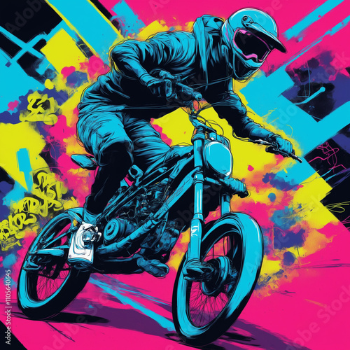 bike Vibrant Abstract Graffiti Art with Bold Colors and Dynamic Shapes photo