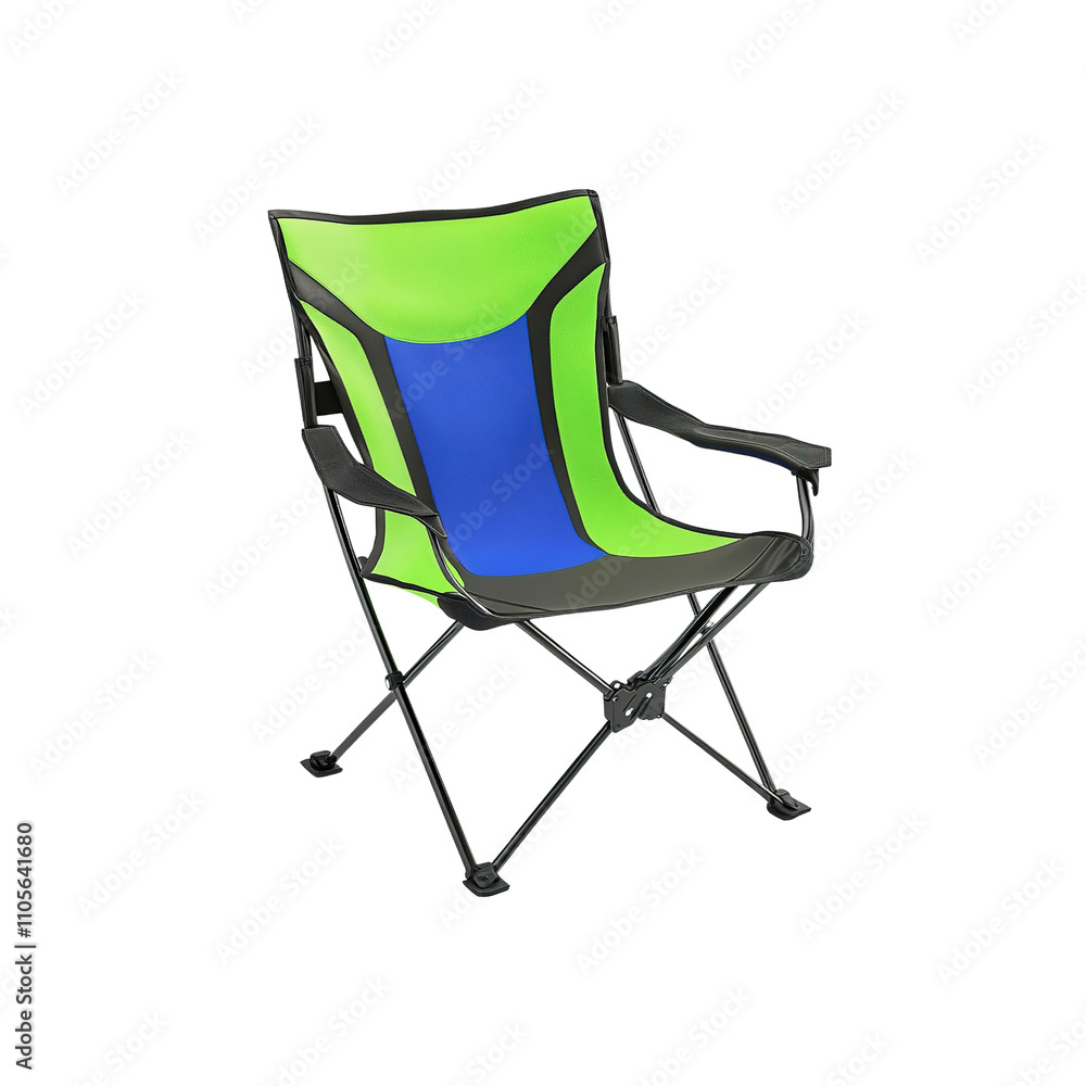 Portable Folding Camping Chair with Armrests - Lime Green and Blue Portable Folding Camping Chair with Armrests - Lime Green and Blue