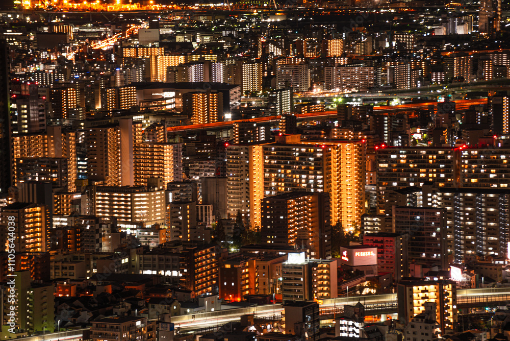 custom made wallpaper toronto digitalClose-up details, Midnight night skyline of Osaka, Honshu, Japan