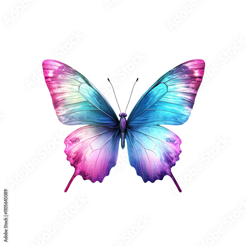 Vibrant Blue and Pink Butterfly Isolated on White Background