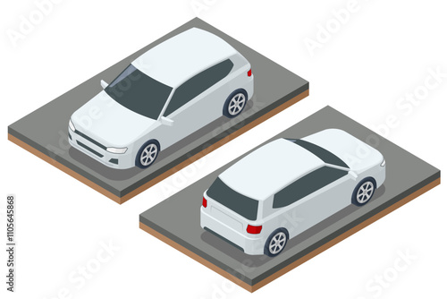 Isometric Hatchback car template for branding and advertising. Car vector template on white background. Hatchback isolated.