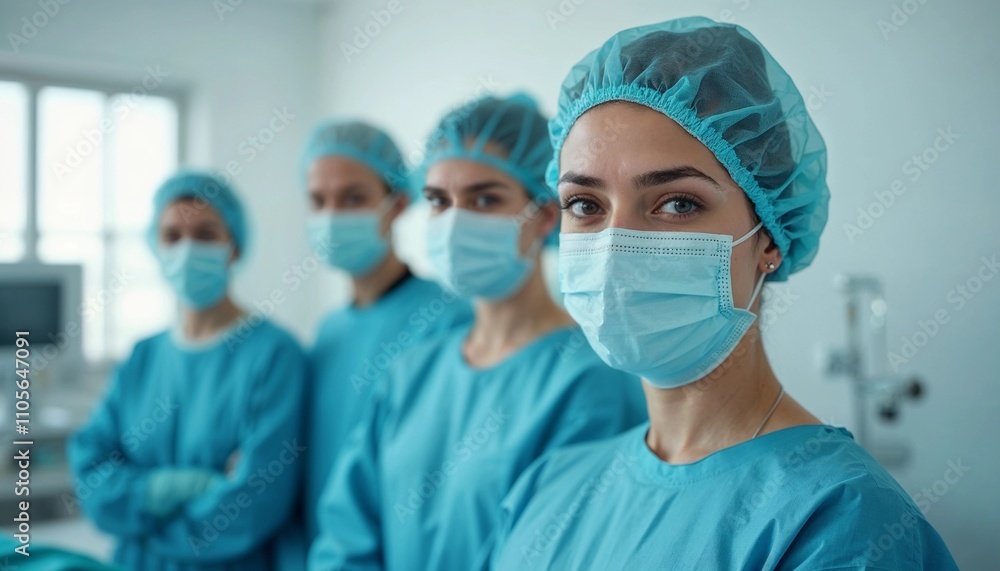 Medical Team in Surgical Attire Ready for Operation Medical Team in Surgical Attire Ready for Operation