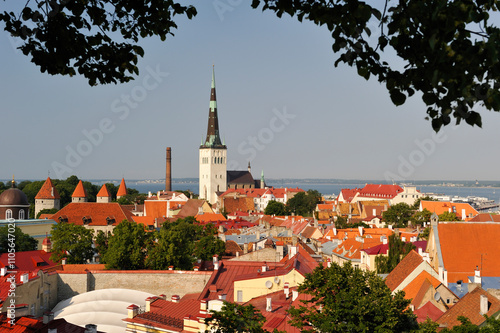 Towers and ramparts of the Old Town, UNESCO World Heritage Site, seen from Kohtu street view platform on Toompea Hill, Tallinn, Estonia photo