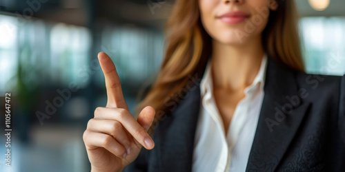 Wallpaper Mural females boss pointing finger up suggestion business plan leadership strategy blur office background Torontodigital.ca