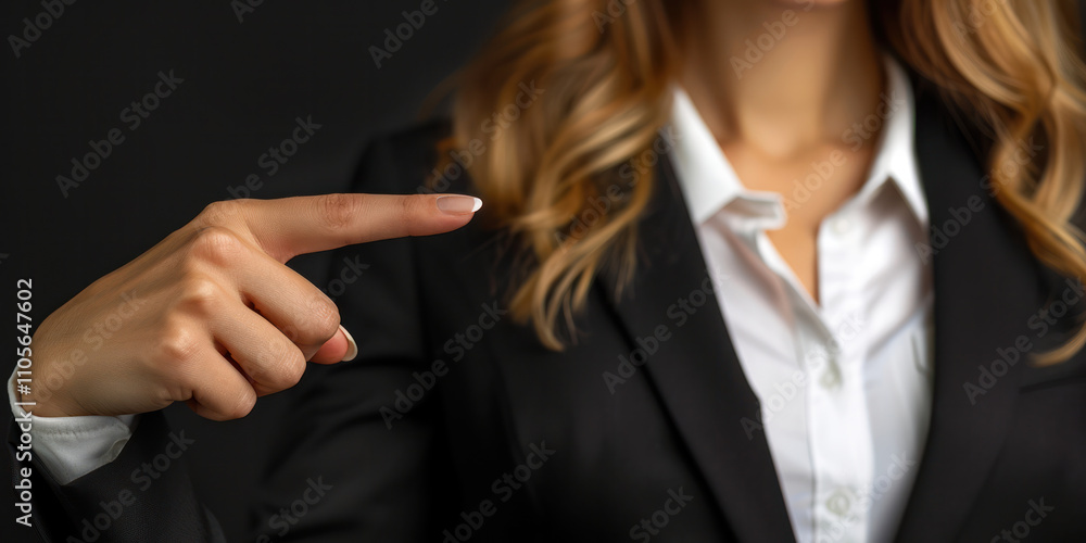 females boss pointing finger to side suggestion business plan leadership strategy black background females boss pointing finger to side suggestion business plan leadership strategy black background