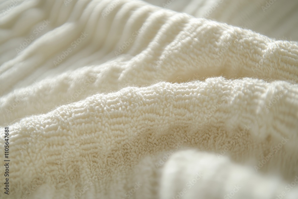 The image showcases a soft white knitted fabric with intricate ridges, creating a sense of warmth and comfort, ideal for textiles and cozy designs. The image showcases a soft white knitted fabric with intricate ridges, creating a sense of warmth and comfort, ideal for textiles and cozy designs.