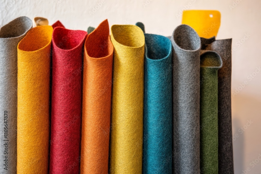 This image showcases several colorful rolled fabric pieces lined up in a sequence, featuring vivid hues of red, orange, yellow, teal, and more against a plain backdrop. This image showcases several colorful rolled fabric pieces lined up in a sequence, featuring vivid hues of red, orange, yellow, teal, and more against a plain backdrop.