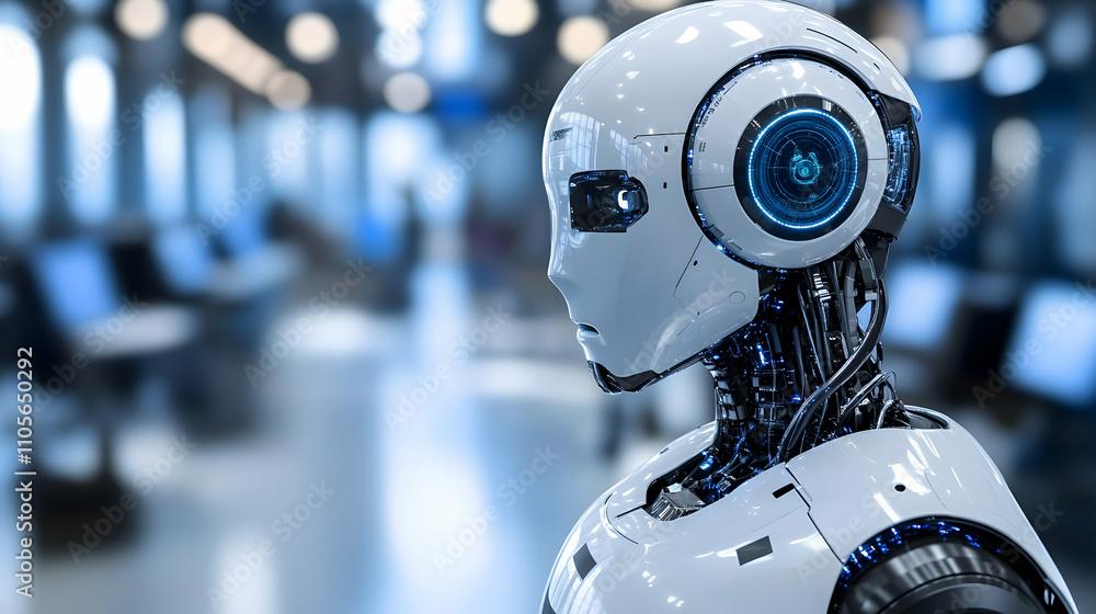 Advanced Robotic Head in Futuristic Setting Advanced Robotic Head in Futuristic Setting