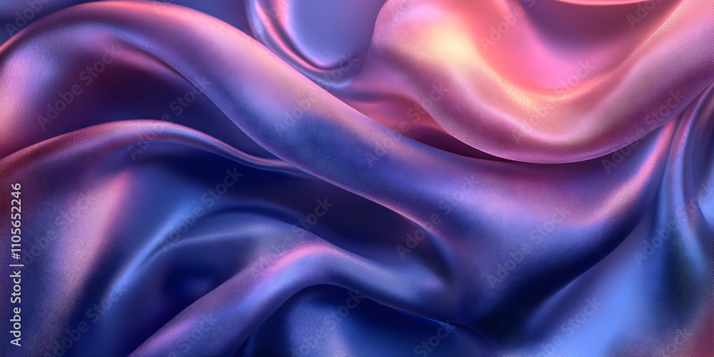 Fototapeta premium Abstract 3D Draped Silk Fabric with Gradient Colors from Purple to Pink