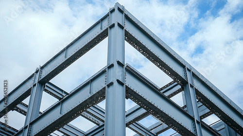 Steel Structure Beams Assembled Against Blue Sky