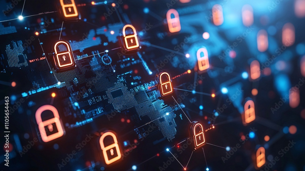 A global business visualization secured by cybersecurity solutions and data encryption Stock Photo with side copy space A global business visualization secured by cybersecurity solutions and data encryption Stock Photo with side copy space