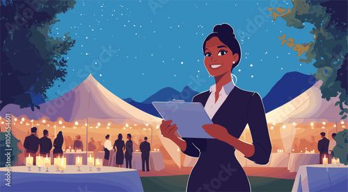 vector girl wedding organizer on wedding background. Generative AI