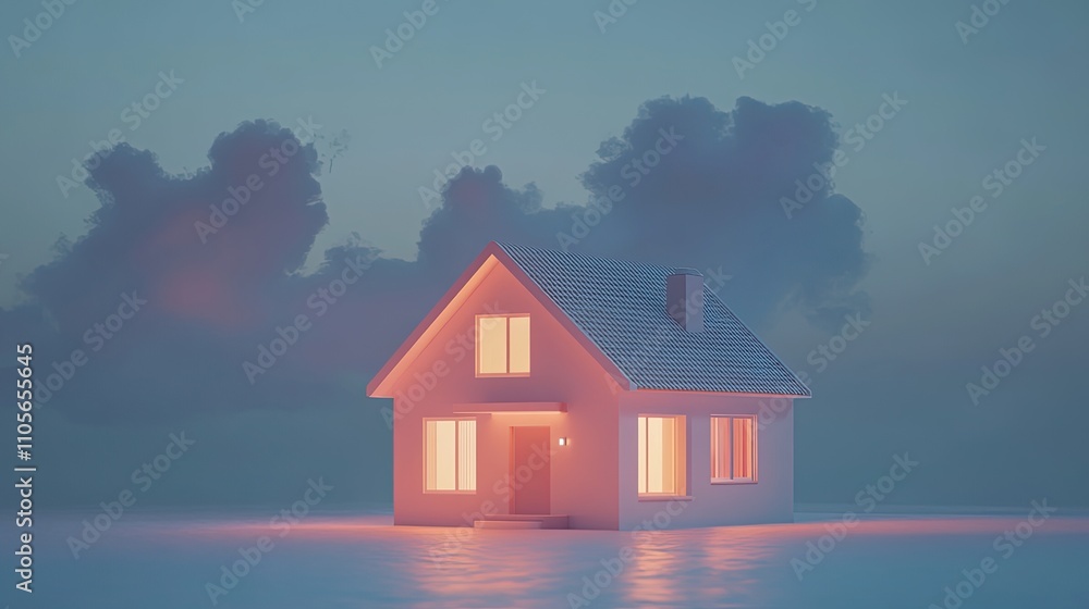Serene Modern House at Dusk with Soft Lighting and Mystical Atmosphere Serene Modern House at Dusk with Soft Lighting and Mystical Atmosphere