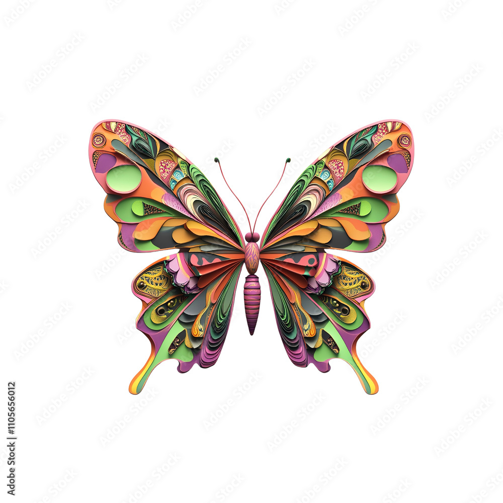 Vibrant Paper Quilling Butterfly Intricate Design in Multicolored Hues Vibrant Paper Quilling Butterfly Intricate Design in Multicolored Hues