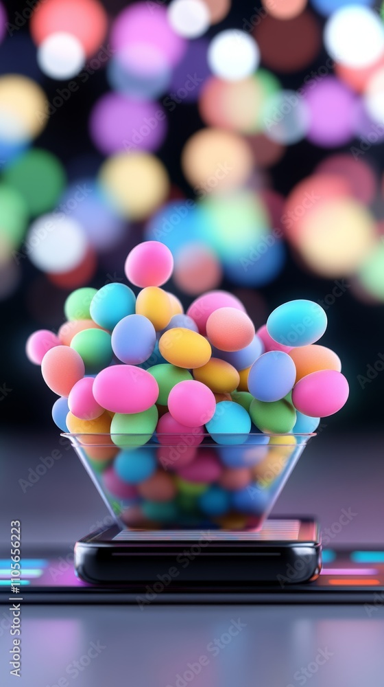Colorful Easter eggs in a glass bowl on a scale against a bokeh background. Colorful Easter eggs in a glass bowl on a scale against a bokeh background.