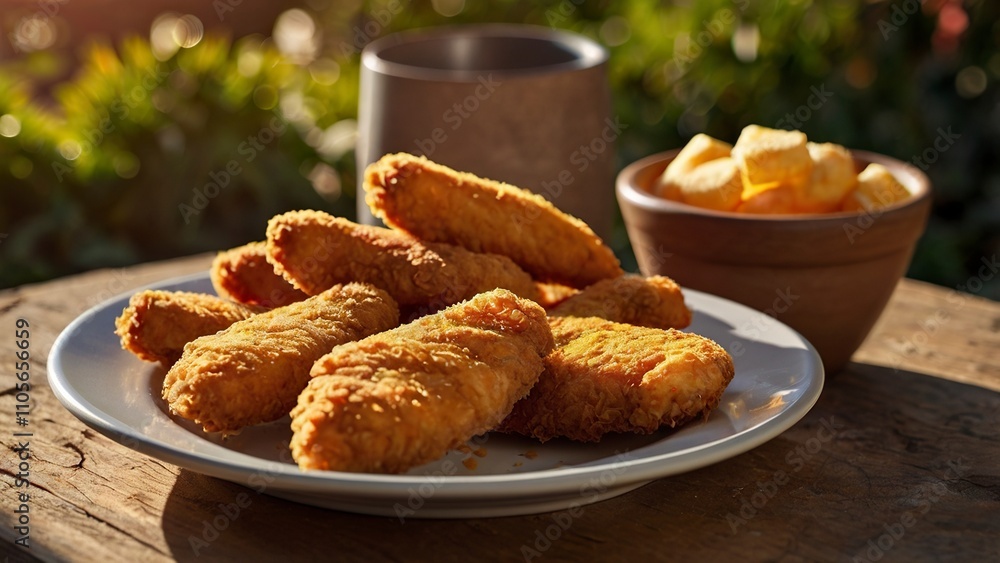 a_plate_of_crispy_golden_chicken_strips a_plate_of_crispy_golden_chicken_strips