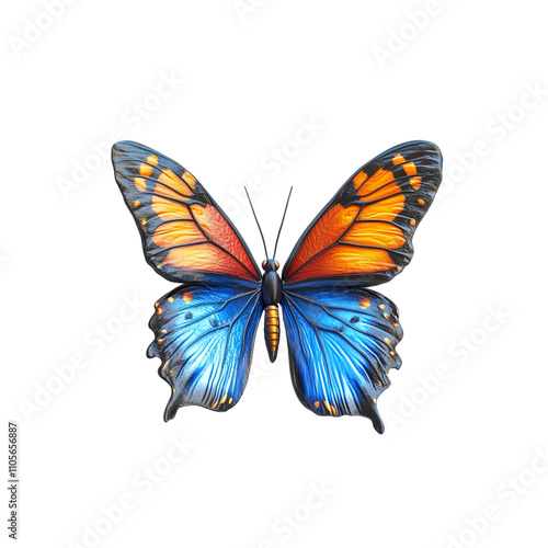 Vibrant Blue and Orange Butterfly Isolated on White Background