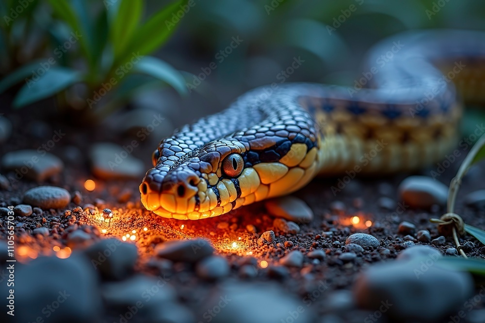Snake sensing heat patterns in the dark, relying on its thermal vision to navigate and hunt. The essence of adaptation and survival in nature. Snake sensing heat patterns in the dark, relying on its thermal vision to navigate and hunt. The essence of adaptation and survival in nature.
