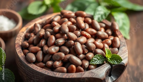 Wooden Bowl Filled with Kidney Beans Representing Sustainable Vegan Protein photo