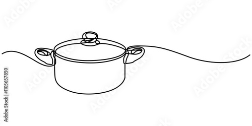 one continuous line drawing of big pan isolated on white background. cooking and kitchen concept, Continuous one line drawing of big pan isolated on white background, linear style vector illustration.