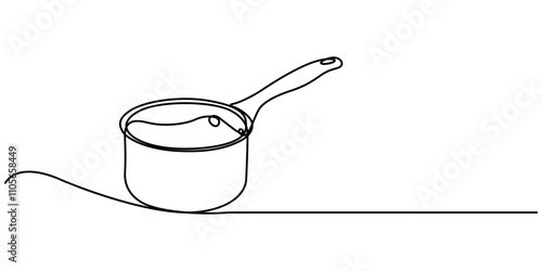 one continuous line drawing of big pan isolated on white background. cooking and kitchen concept, Continuous one line drawing of big pan isolated on white background, linear style vector illustration.