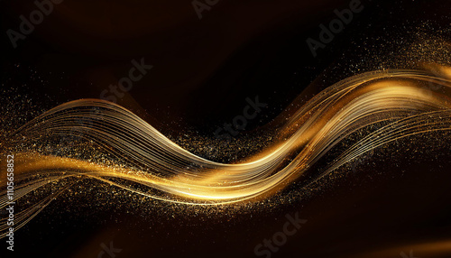Luxury golden flow wave lines glowing pattern with gold spray