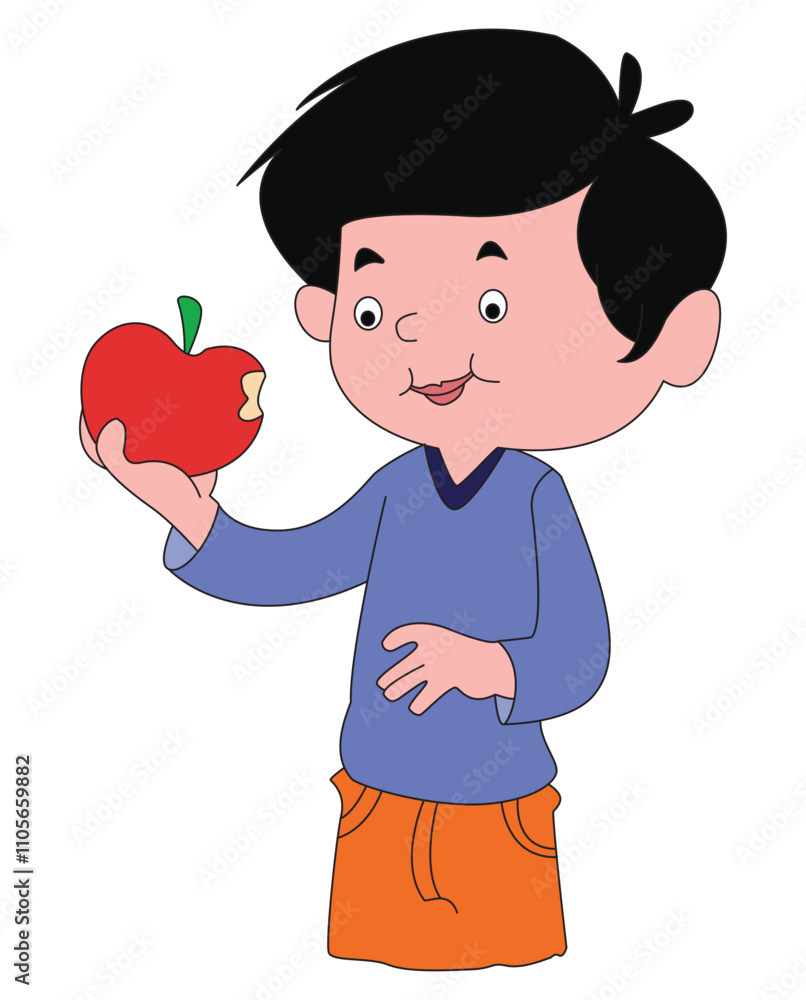 A cute boy sitting and cutting an apple A cute boy sitting and cutting an apple
