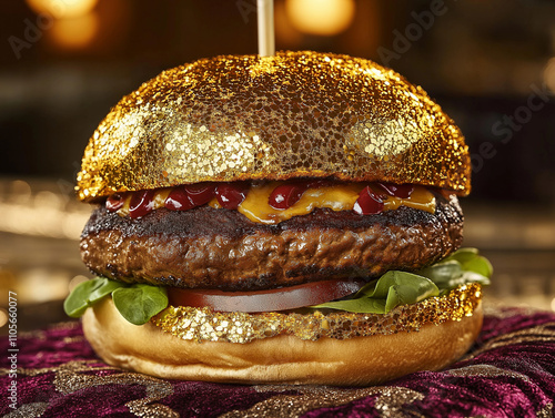 Burger Covered in Glittering Gold Leaf